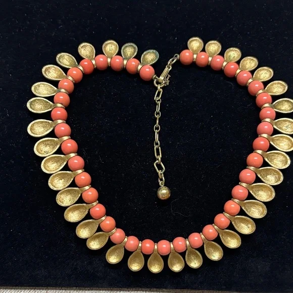 Trifari Gold and Coral Necklace - Picture 6 of 8